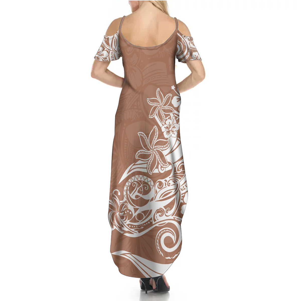 Polynesian Sunset Plumeria Summer Maxi Dress Pacific Island Tribal Nude Style - Wonder Print Shop