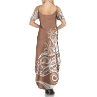 Polynesian Sunset Plumeria Summer Maxi Dress Pacific Island Tribal Nude Style - Wonder Print Shop