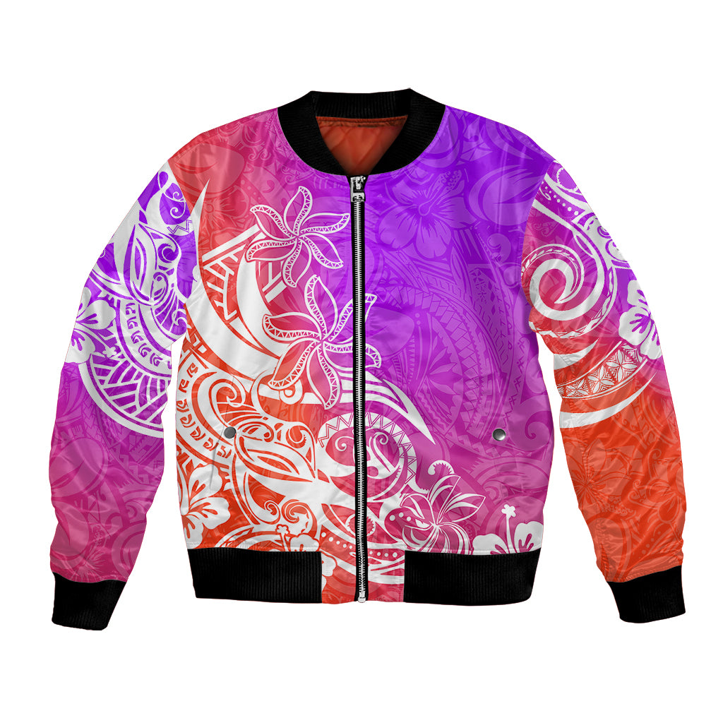 Polynesian Sunset Plumeria Bomber Jacket Pacific Island Tribal Purple Style LT9 - Wonder Print Shop