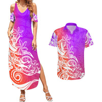 Polynesian Sunset Plumeria Couples Matching Summer Maxi Dress and Hawaiian Shirt Pacific Island Tribal Purple Style LT9 - Wonder Print Shop