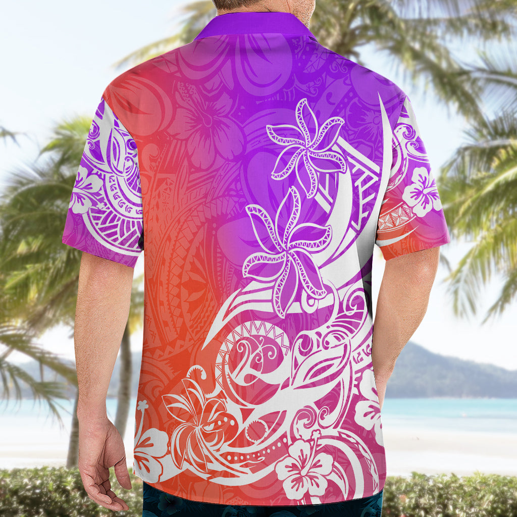 Polynesian Sunset Plumeria Hawaiian Shirt Pacific Island Tribal Purple Style - Wonder Print Shop