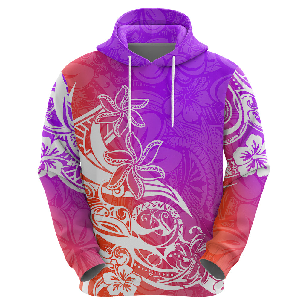 Polynesian Sunset Plumeria Hoodie Pacific Island Tribal Purple Style - Wonder Print Shop
