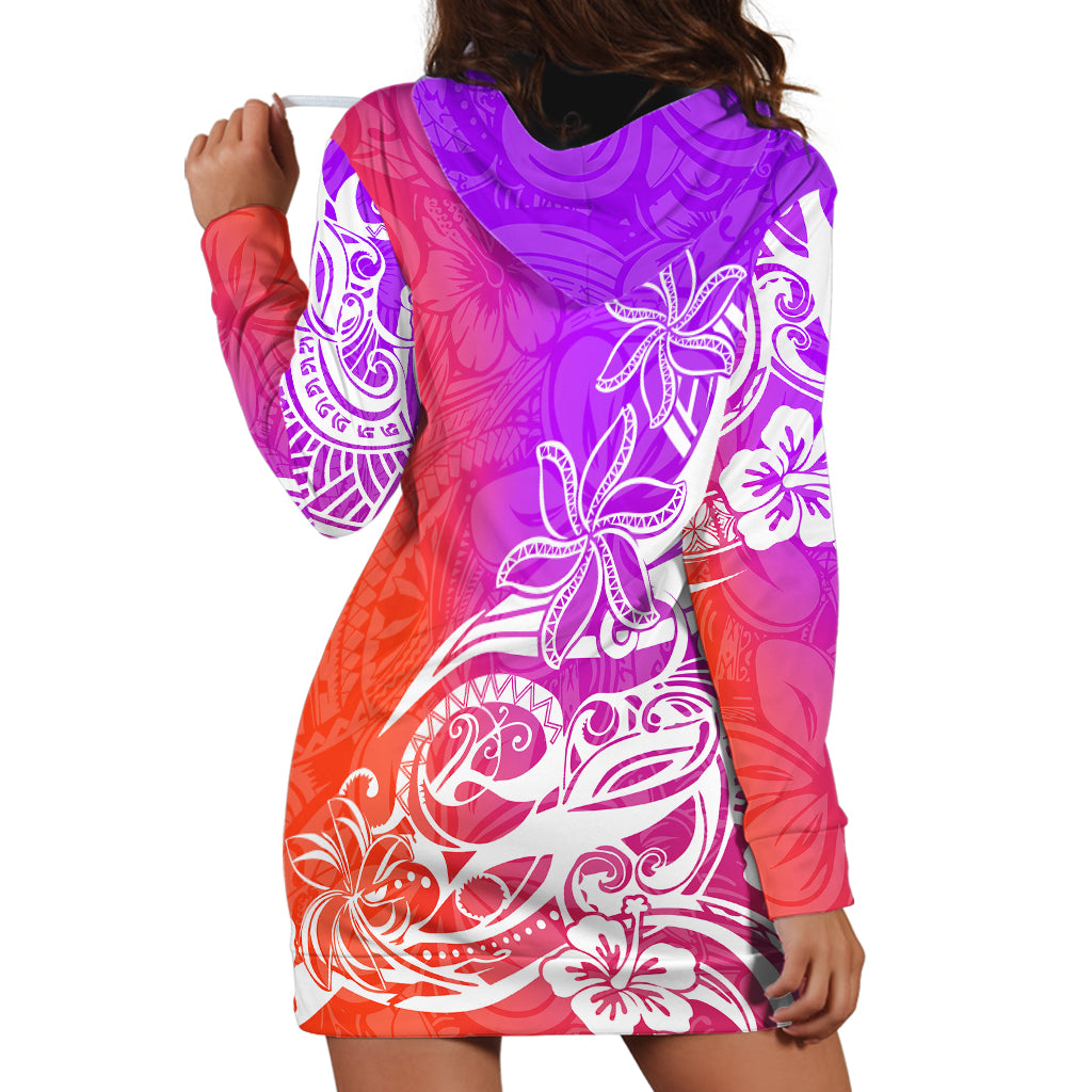 Polynesian Sunset Plumeria Hoodie Dress Pacific Island Tribal Purple Style - Wonder Print Shop