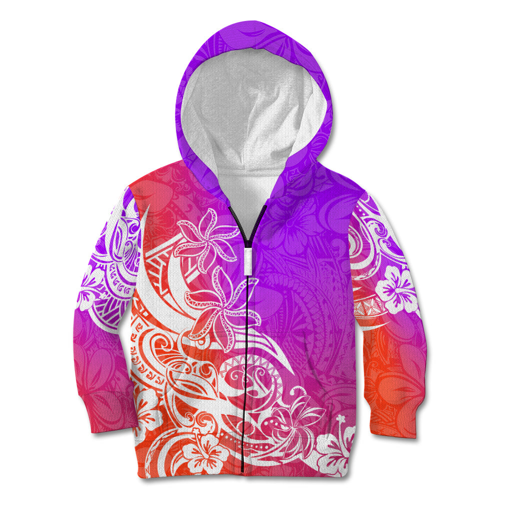 Polynesian Sunset Plumeria Kid Hoodie Pacific Island Tribal Purple Style - Wonder Print Shop