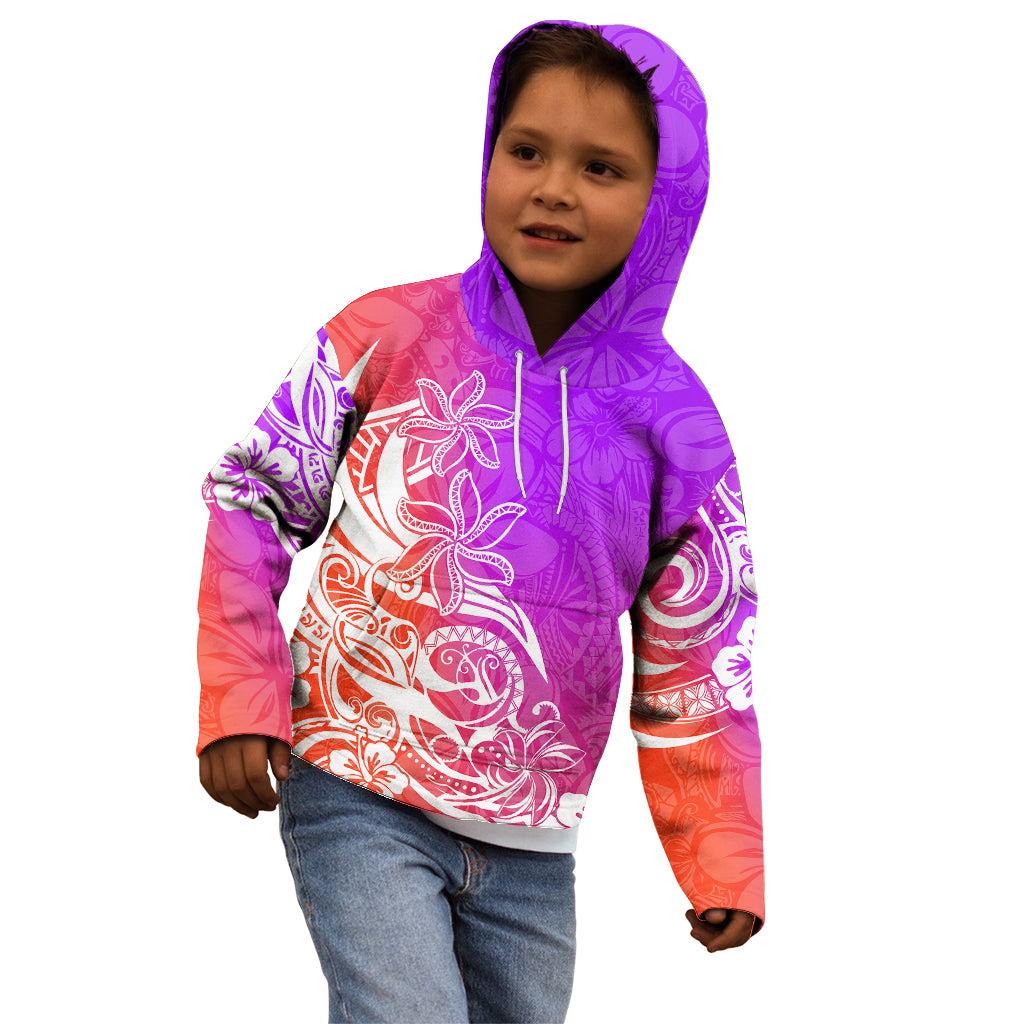 Polynesian Sunset Plumeria Kid Hoodie Pacific Island Tribal Purple Style - Wonder Print Shop
