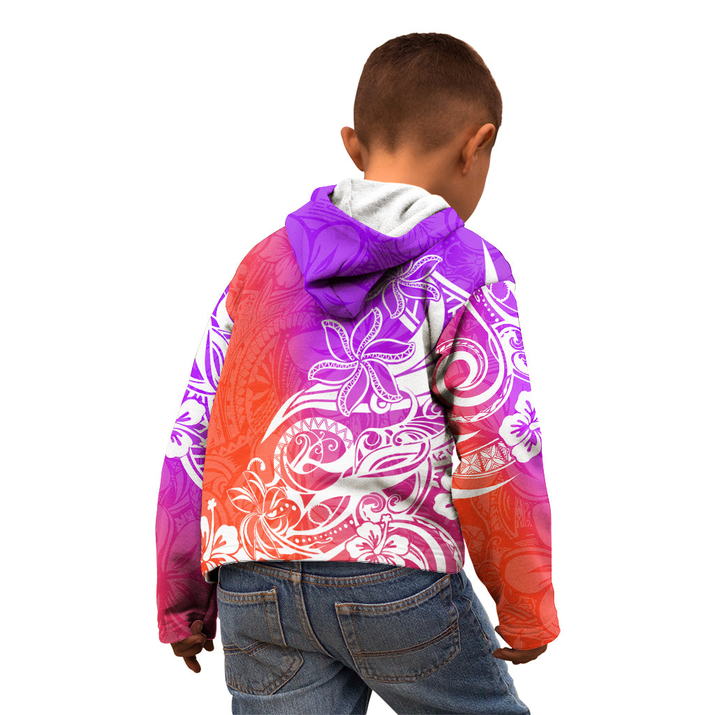 Polynesian Sunset Plumeria Kid Hoodie Pacific Island Tribal Purple Style - Wonder Print Shop