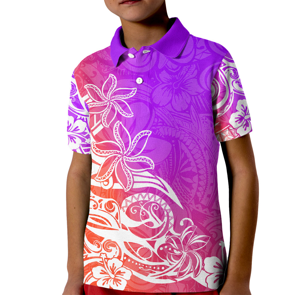 Polynesian Sunset Plumeria Kid Polo Shirt Pacific Island Tribal Purple Style - Wonder Print Shop