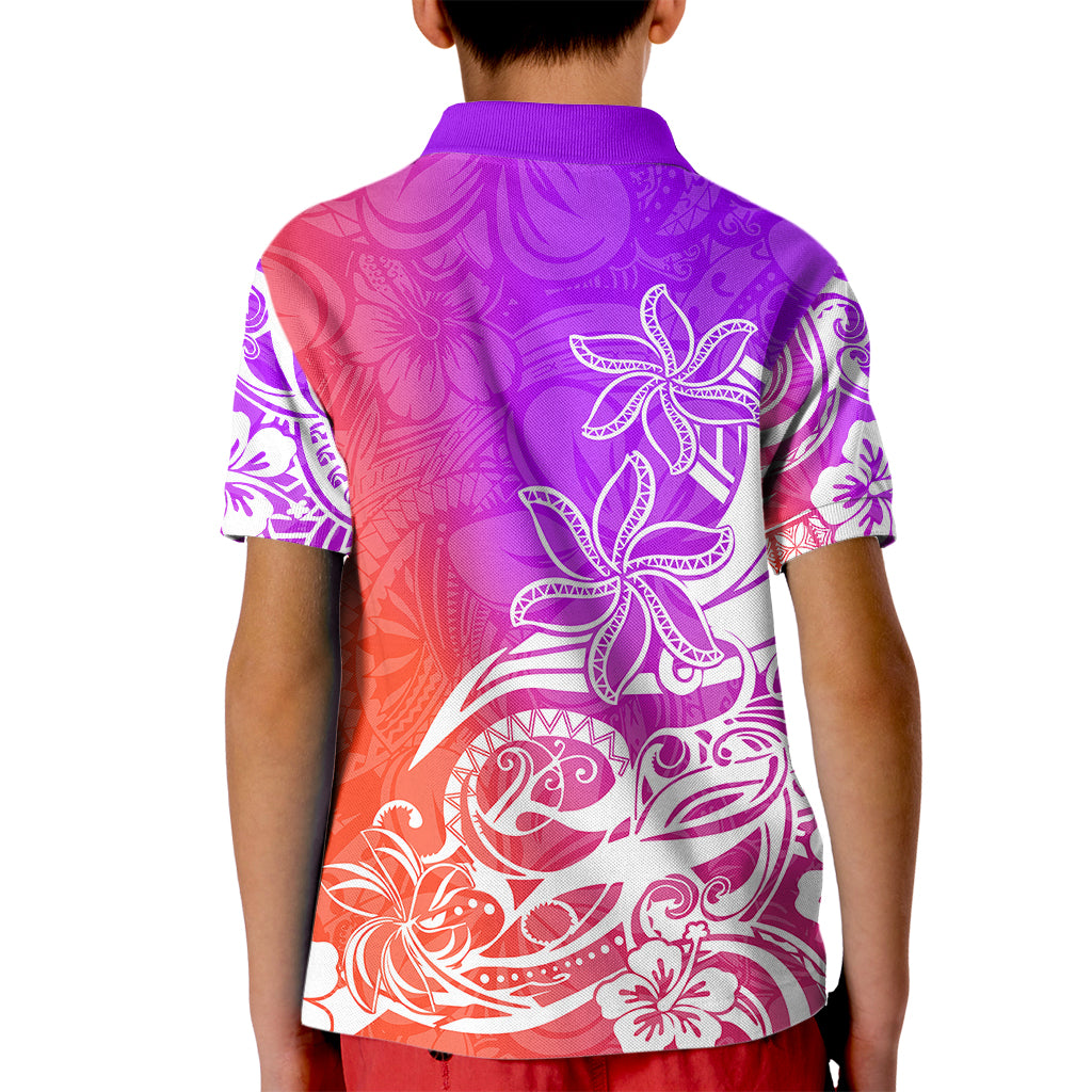 Polynesian Sunset Plumeria Kid Polo Shirt Pacific Island Tribal Purple Style - Wonder Print Shop