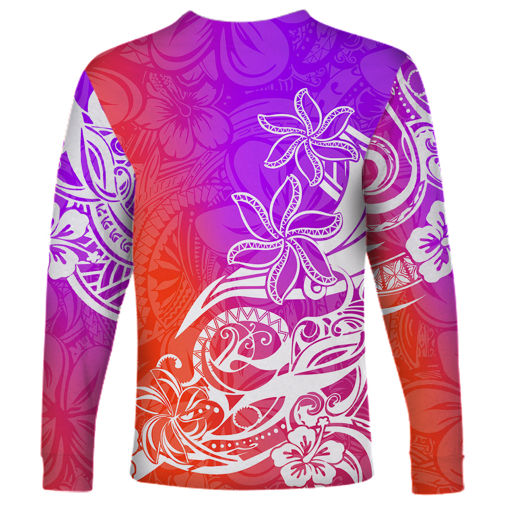Polynesian Sunset Plumeria Long Sleeve Shirt Pacific Island Tribal Purple Style - Wonder Print Shop