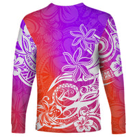 Polynesian Sunset Plumeria Long Sleeve Shirt Pacific Island Tribal Purple Style - Wonder Print Shop