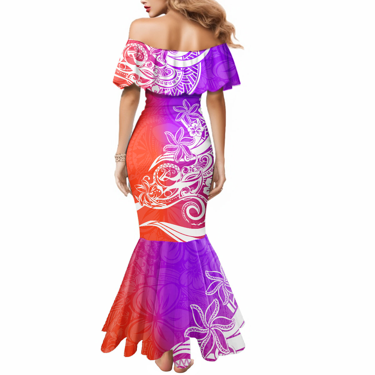 Polynesian Sunset Plumeria Mermaid Dress Pacific Island Tribal Purple Style - Wonder Print Shop