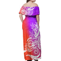 Polynesian Sunset Plumeria Off Shoulder Maxi Dress Pacific Island Tribal Purple Style - Wonder Print Shop