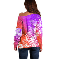 Polynesian Sunset Plumeria Off Shoulder Sweater Pacific Island Tribal Purple Style - Wonder Print Shop
