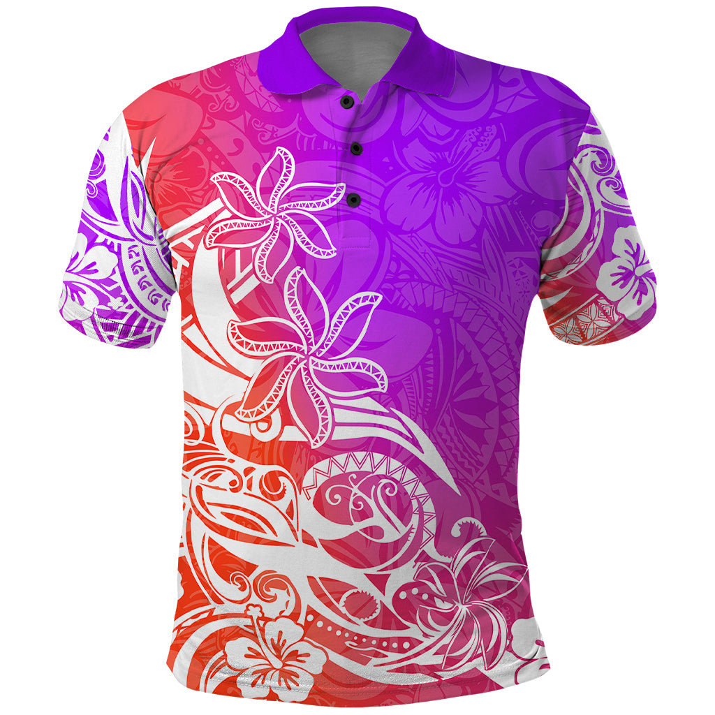 Polynesian Sunset Plumeria Polo Shirt Pacific Island Tribal Purple Style - Wonder Print Shop