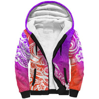 Polynesian Sunset Plumeria Sherpa Hoodie Pacific Island Tribal Purple Style - Wonder Print Shop