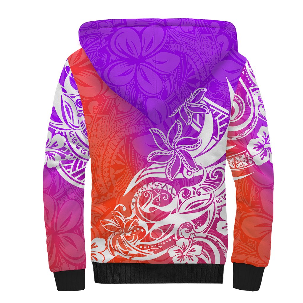 Polynesian Sunset Plumeria Sherpa Hoodie Pacific Island Tribal Purple Style - Wonder Print Shop