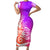 Polynesian Sunset Plumeria Short Sleeve Bodycon Dress Pacific Island Tribal Purple Style - Wonder Print Shop