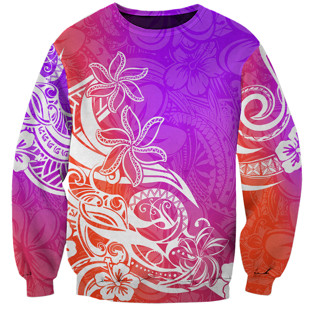 Polynesian Sunset Plumeria Sweatshirt Pacific Island Tribal Purple Style - Wonder Print Shop