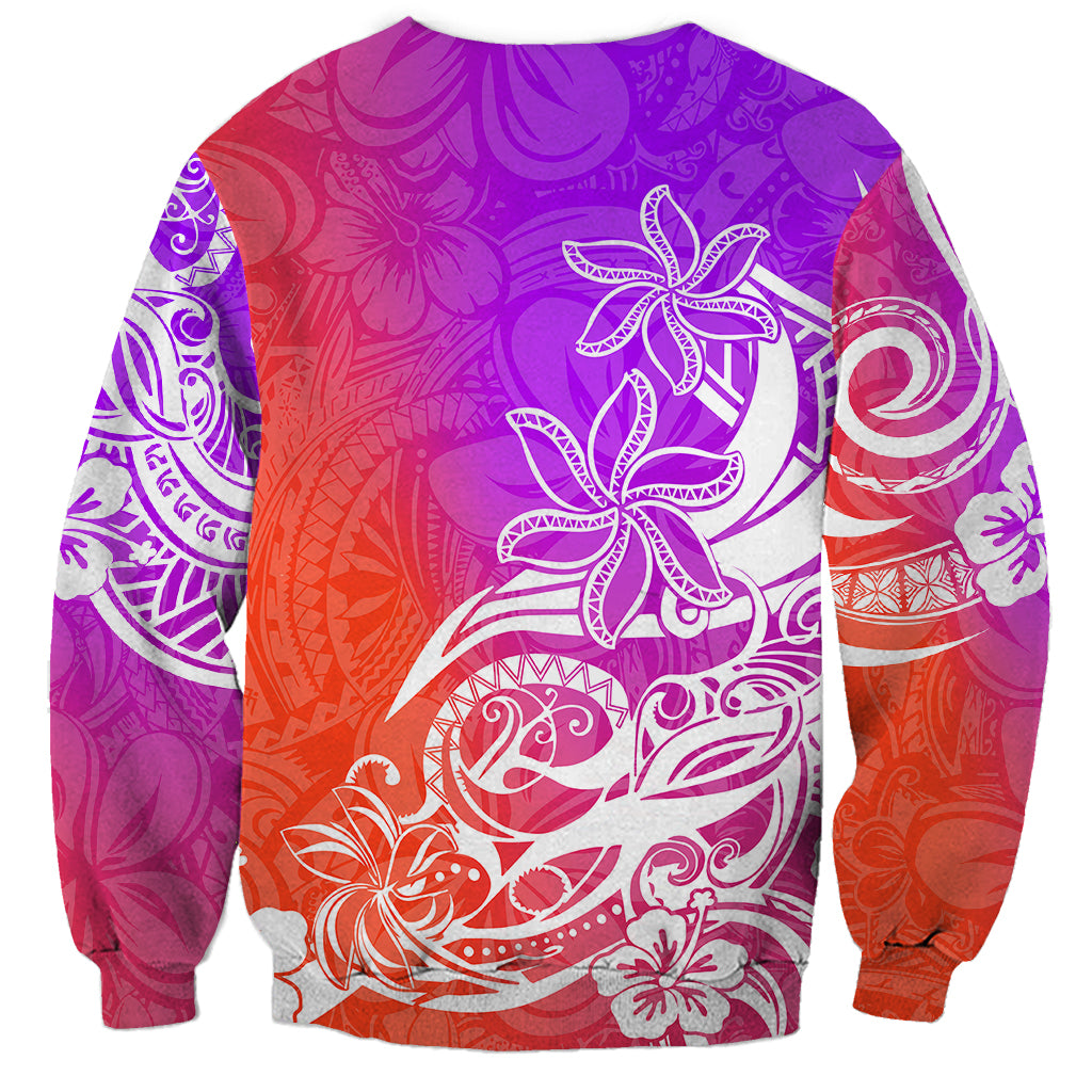 Polynesian Sunset Plumeria Sweatshirt Pacific Island Tribal Purple Style - Wonder Print Shop
