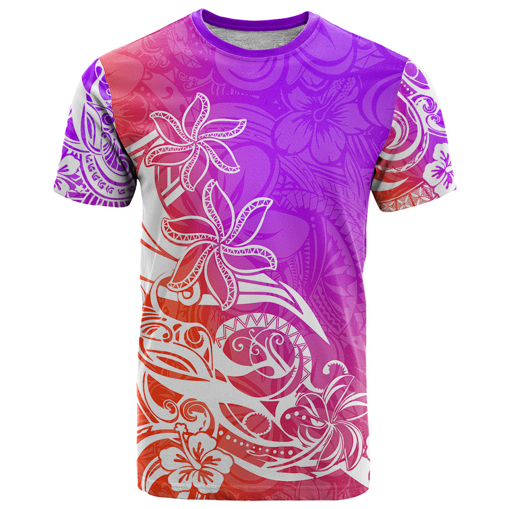 Polynesian Sunset Plumeria T Shirt Pacific Island Tribal Purple Style - Wonder Print Shop