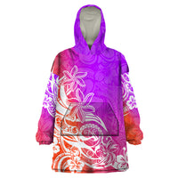 Polynesian Sunset Plumeria Wearable Blanket Hoodie Pacific Island Tribal Purple Style - Wonder Print Shop