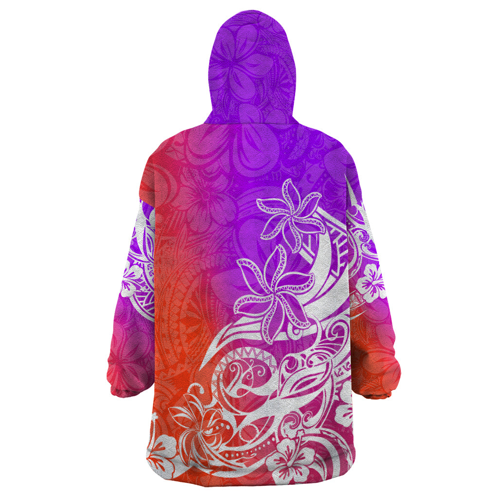 Polynesian Sunset Plumeria Wearable Blanket Hoodie Pacific Island Tribal Purple Style - Wonder Print Shop