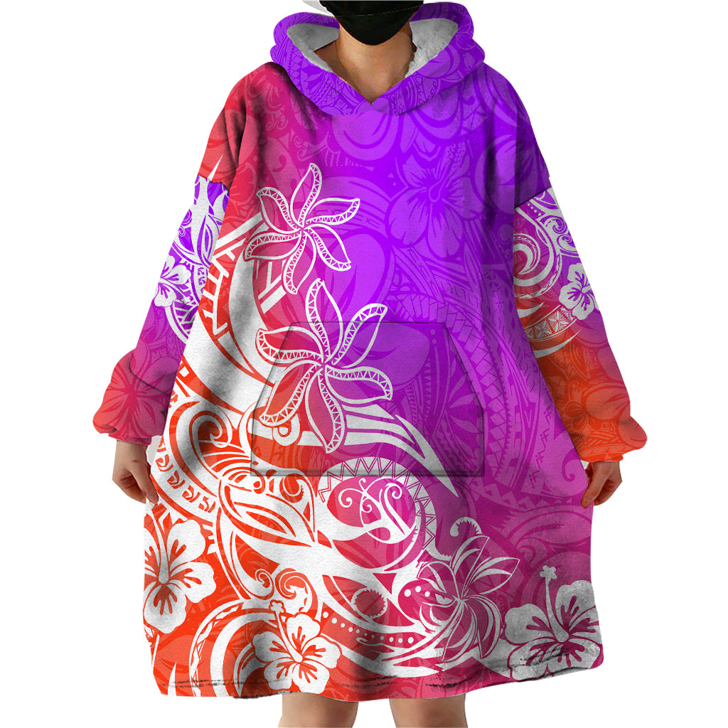 Polynesian Sunset Plumeria Wearable Blanket Hoodie Pacific Island Tribal Purple Style - Wonder Print Shop
