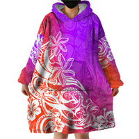 Polynesian Sunset Plumeria Wearable Blanket Hoodie Pacific Island Tribal Purple Style - Wonder Print Shop