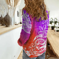 Polynesian Sunset Plumeria Women Casual Shirt Pacific Island Tribal Purple Style - Wonder Print Shop