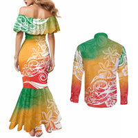 polynesian-sunset-plumeria-couples-matching-mermaid-dress-and-long-sleeve-button-shirts-pacific-island-tribal-reggae-style