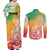 Polynesian Sunset Plumeria Couples Matching Off Shoulder Maxi Dress and Long Sleeve Button Shirts Pacific Island Tribal Reggae Style LT9 - Wonder Print Shop