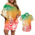 Polynesian Sunset Plumeria Couples Matching Off Shoulder Short Dress and Hawaiian Shirt Pacific Island Tribal Reggae Style LT9 - Wonder Print Shop