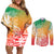 Polynesian Sunset Plumeria Couples Matching Off Shoulder Short Dress and Long Sleeve Button Shirts Pacific Island Tribal Reggae Style LT9 - Wonder Print Shop