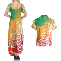 Polynesian Sunset Plumeria Couples Matching Summer Maxi Dress and Hawaiian Shirt Pacific Island Tribal Reggae Style LT9 - Wonder Print Shop