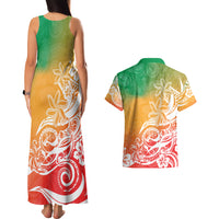 Polynesian Sunset Plumeria Couples Matching Tank Maxi Dress and Hawaiian Shirt Pacific Island Tribal Reggae Style LT9 - Wonder Print Shop
