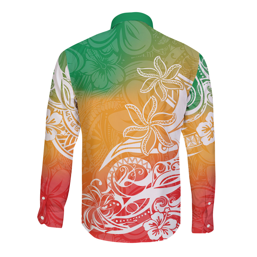 Polynesian Sunset Plumeria Long Sleeve Button Shirt Pacific Island Tribal Reggae Style - Wonder Print Shop