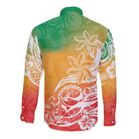 Polynesian Sunset Plumeria Long Sleeve Button Shirt Pacific Island Tribal Reggae Style - Wonder Print Shop