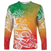 Polynesian Sunset Plumeria Long Sleeve Shirt Pacific Island Tribal Reggae Style - Wonder Print Shop