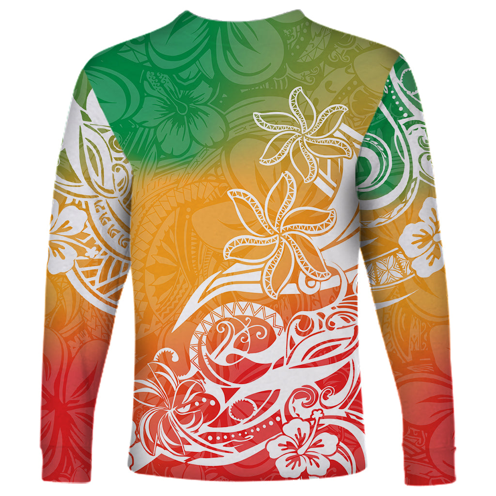 Polynesian Sunset Plumeria Long Sleeve Shirt Pacific Island Tribal Reggae Style - Wonder Print Shop