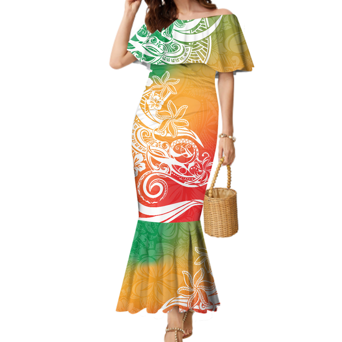 Polynesian Sunset Plumeria Mermaid Dress Pacific Island Tribal Reggae Style - Wonder Print Shop