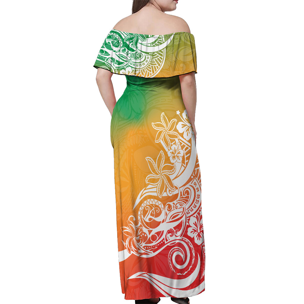 Polynesian Sunset Plumeria Off Shoulder Maxi Dress Pacific Island Tribal Reggae Style - Wonder Print Shop