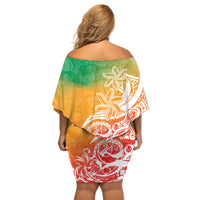 Polynesian Sunset Plumeria Off Shoulder Short Dress Pacific Island Tribal Reggae Style - Wonder Print Shop