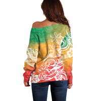 Polynesian Sunset Plumeria Off Shoulder Sweater Pacific Island Tribal Reggae Style - Wonder Print Shop