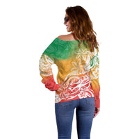 Polynesian Sunset Plumeria Off Shoulder Sweater Pacific Island Tribal Reggae Style - Wonder Print Shop