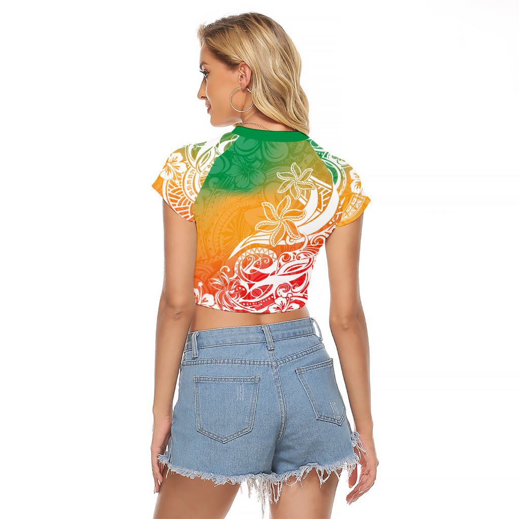 Polynesian Sunset Plumeria Raglan Cropped T Shirt Pacific Island Tribal Reggae Style - Wonder Print Shop