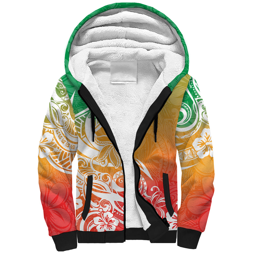 Polynesian Sunset Plumeria Sherpa Hoodie Pacific Island Tribal Reggae Style - Wonder Print Shop