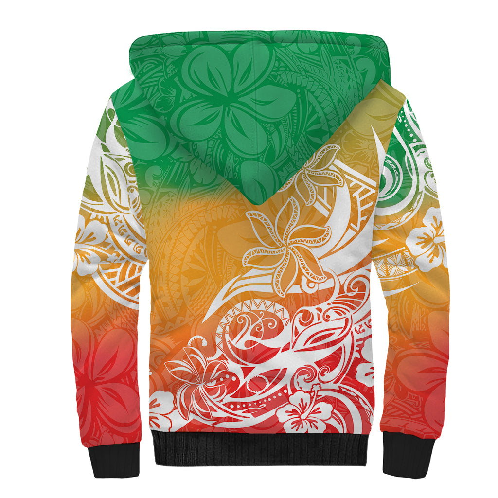 Polynesian Sunset Plumeria Sherpa Hoodie Pacific Island Tribal Reggae Style - Wonder Print Shop