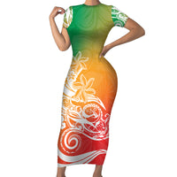 Polynesian Sunset Plumeria Short Sleeve Bodycon Dress Pacific Island Tribal Reggae Style - Wonder Print Shop