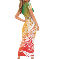 Polynesian Sunset Plumeria Short Sleeve Bodycon Dress Pacific Island Tribal Reggae Style - Wonder Print Shop