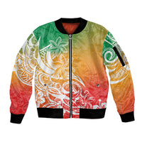 Polynesian Sunset Plumeria Sleeve Zip Bomber Jacket Pacific Island Tribal Reggae Style - Wonder Print Shop